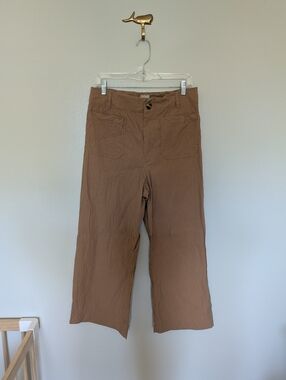 Anthropologie Maeve Colette Pants Cropped Wide Leg Khaki Tan Linen Blend 32